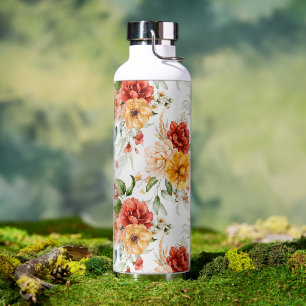 Red Peony Flower Bouquet Pattern Water Bottle