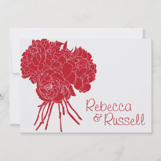 Red Peony Flower Wedding Invitation