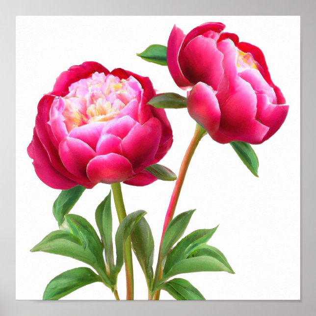 Red Peony Flowers Art Print Poster (Front)