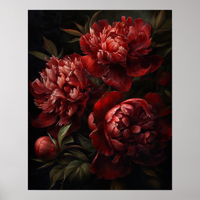Red Peony Flowers Art Print Poster (Front)