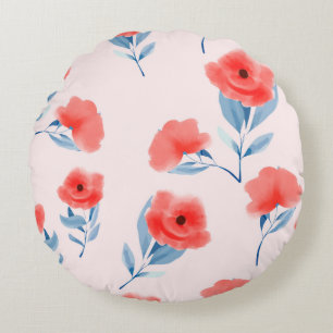 Red peony flowers seamless pattern round cushion