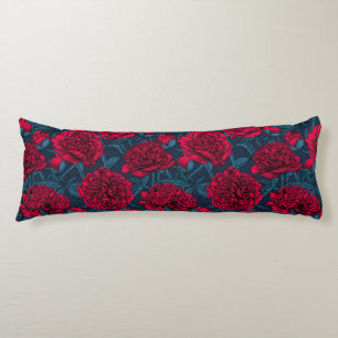 Red peony garden on dark blue body cushion