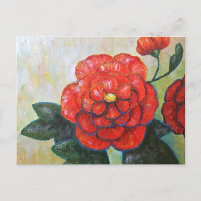 Red Peony Impressionist Fine Art Flower Postcard (Front)