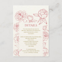 Red Peony Line Drawing Wedding Invitation, Details