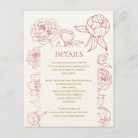 Red Peony Line Drawing Wedding Invitation, Details