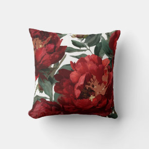 Red Peony Painterly Floral Cushion