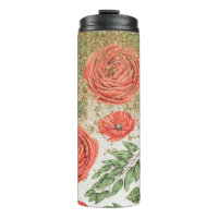 *~* Red PEONY POPPY Gold Glitter Floral