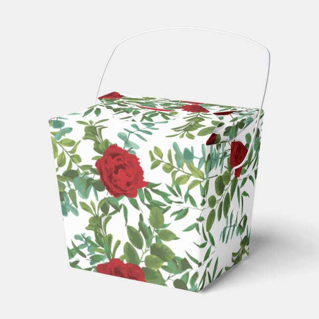 Red Peony & Rose Floral Wedding Favour Box (Front Side)