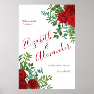 Red Peony & Rose Floral Wedding Poster