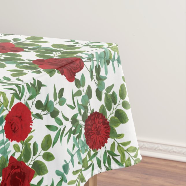 Red Peony Rose Floral Wedding Tablecloth (In Situ)
