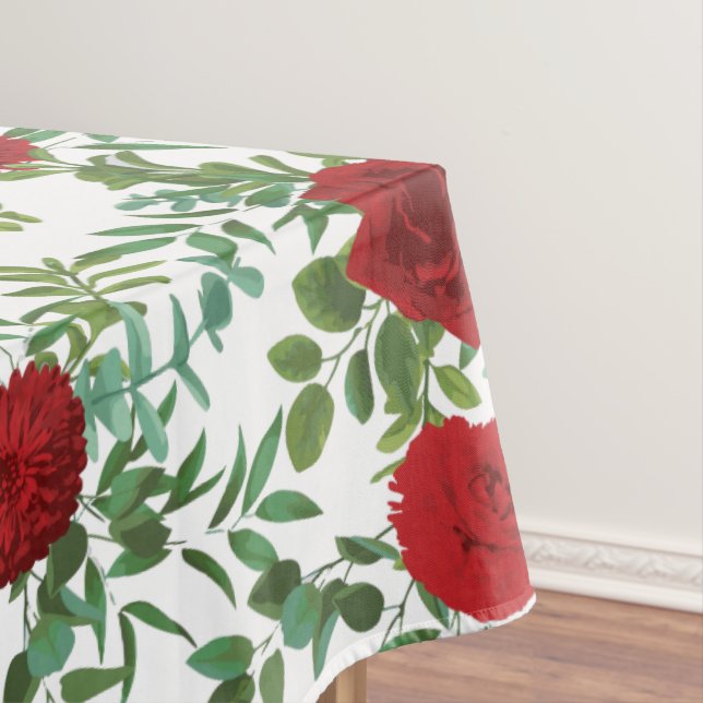 Red Peony Rose Floral Wedding Tablecloth (In Situ)