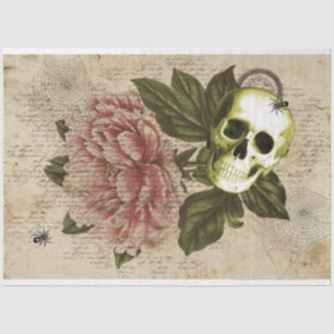 Red Peony Steampunk Skull Ephemera Tissue Paper