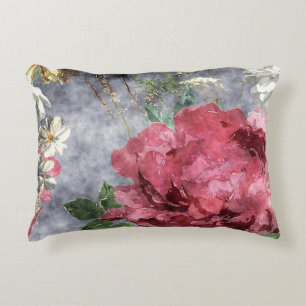Red Peony Watercolor Floral Pattern Decorative Cushion