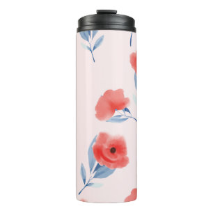Red Peony Watercolor Seamless Pattern Thermal Tumbler