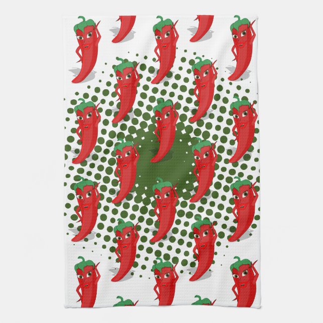 Red Pepper Diva Cartoon Pattern Kitchen Towel (Vertical)