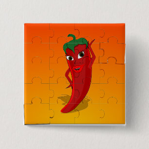 Red Pepper Diva Jigsaw Puzzle 15 Cm Square Badge