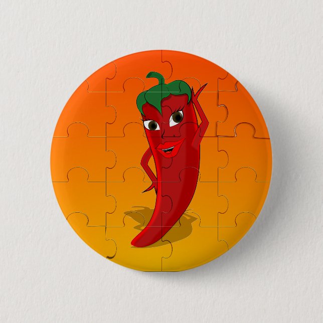Red Pepper Diva Jigsaw Puzzle 6 Cm Round Badge (Front)