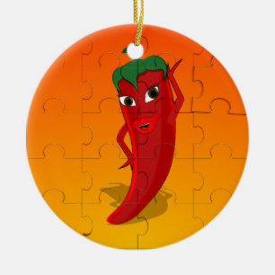 Red Pepper Diva Jigsaw Puzzle Ceramic Tree Decoration