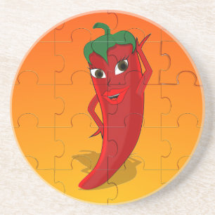 Red Pepper Diva Jigsaw Puzzle Coaster