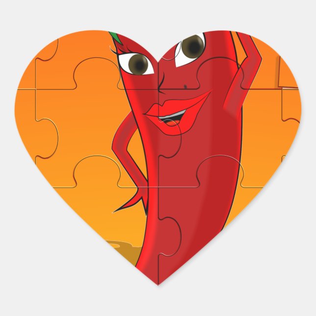Red Pepper Diva Jigsaw Puzzle Heart Sticker (Front)