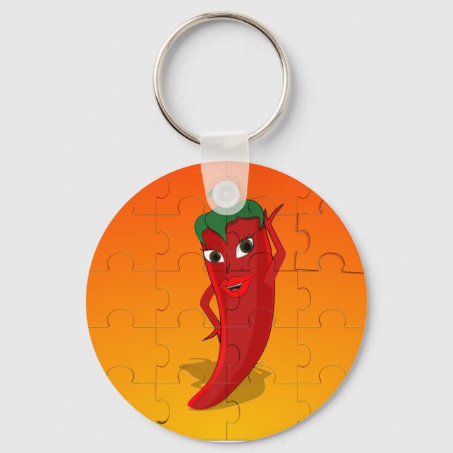Red Pepper Diva Jigsaw Puzzle Key Ring (Front)