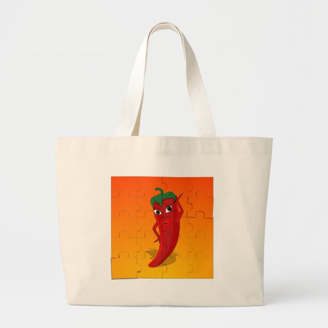 Red Pepper Diva Jigsaw Puzzle Large Tote Bag (Front)