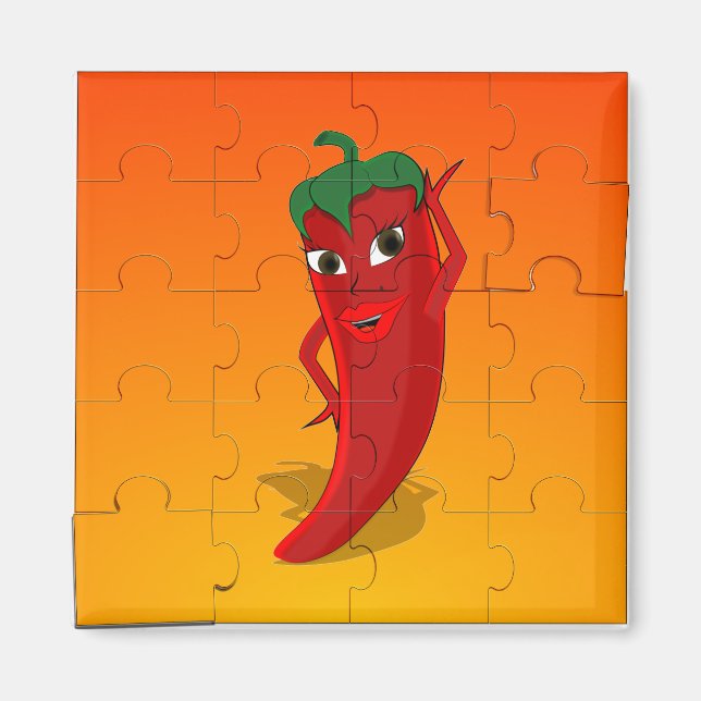 Red Pepper Diva Jigsaw Puzzle Magnet (Front)
