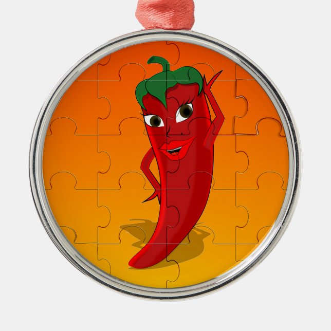 Red Pepper Diva Jigsaw Puzzle Metal Tree Decoration (Front)