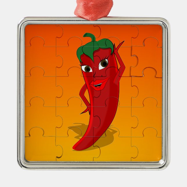Red Pepper Diva Jigsaw Puzzle Metal Tree Decoration (Front)