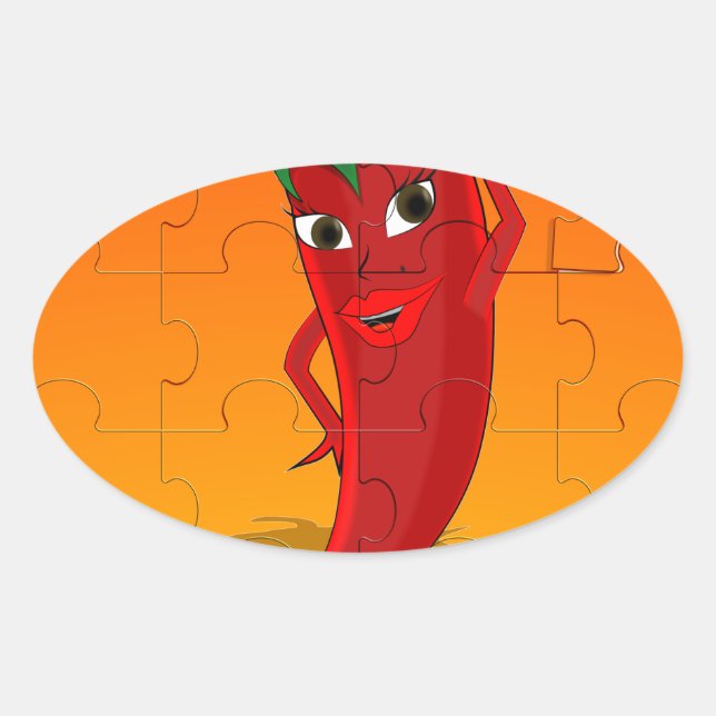 Red Pepper Diva Jigsaw Puzzle Oval Sticker (Front)