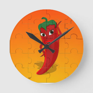 Red Pepper Diva Jigsaw Puzzle Round Clock