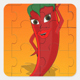Red Pepper Diva Jigsaw Puzzle Square Sticker