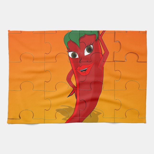 Red Pepper Diva Jigsaw Puzzle Tea Towel (Horizontal)