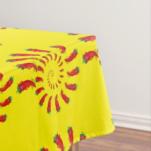 Red Pepper Diva Spiral Yellow Tablecloth