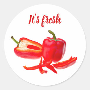 Red pepper fresh healthy photo with text classic round sticker
