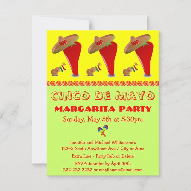 Red Pepper Sombrero Margarita Cinco De Mayo Party Invitation (Front)