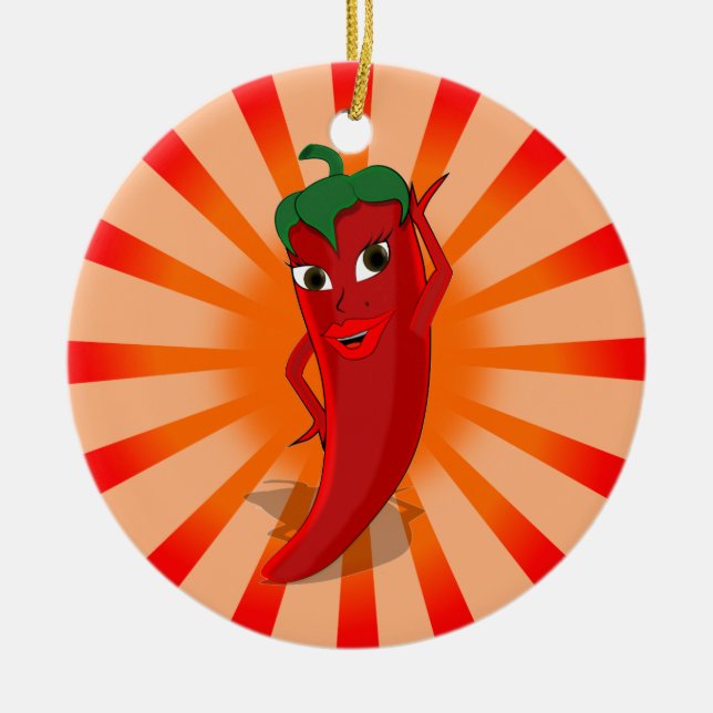 Red Pepper Superstar Ceramic Tree Decoration (Front)