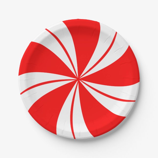 Red Peppermint Candy Christmas Party Plates (Front)