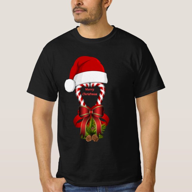 Red  Peppermint Christmas Candy Cane T-Shirt (Front)