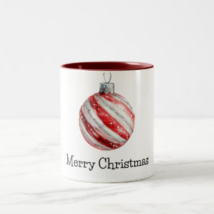 Red Peppermint Christmas Ornament Two-Tone Coffee Mug