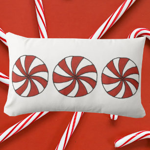 Red Peppermint Mint Candy Christmas Holiday Lumbar Cushion