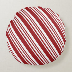 Red Peppermint Stripe Round Cushion