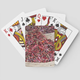 Red peppers at local produce market playing cards