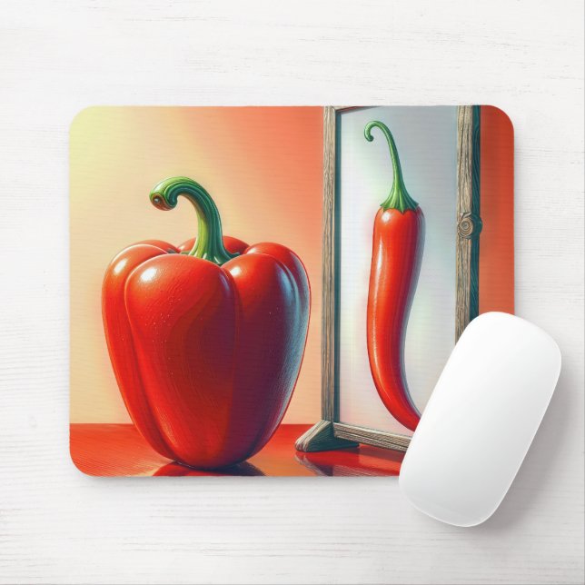 Red Peppers In  Mirror Reflection Mouse Mat (With Mouse)