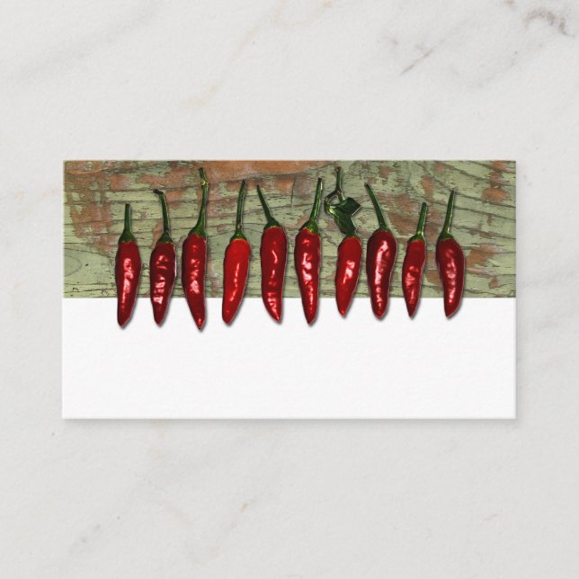Red Peppers Mexican Wood Look Place Cards (Front)