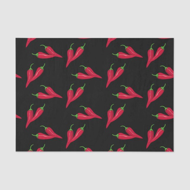Red peppers pattern, chilli pepper on black paper (Front)
