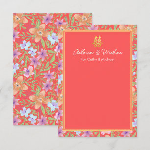 Red Peranakan floral double xi Chinese wedding Advice Card