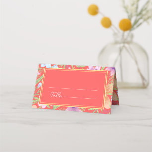 Red Peranakan floral double xi Chinese wedding  Place Card