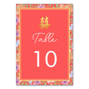 Red Peranakan floral double xi Chinese wedding Table Number