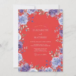 Red Periwinkle Bloom Wedding Invitation